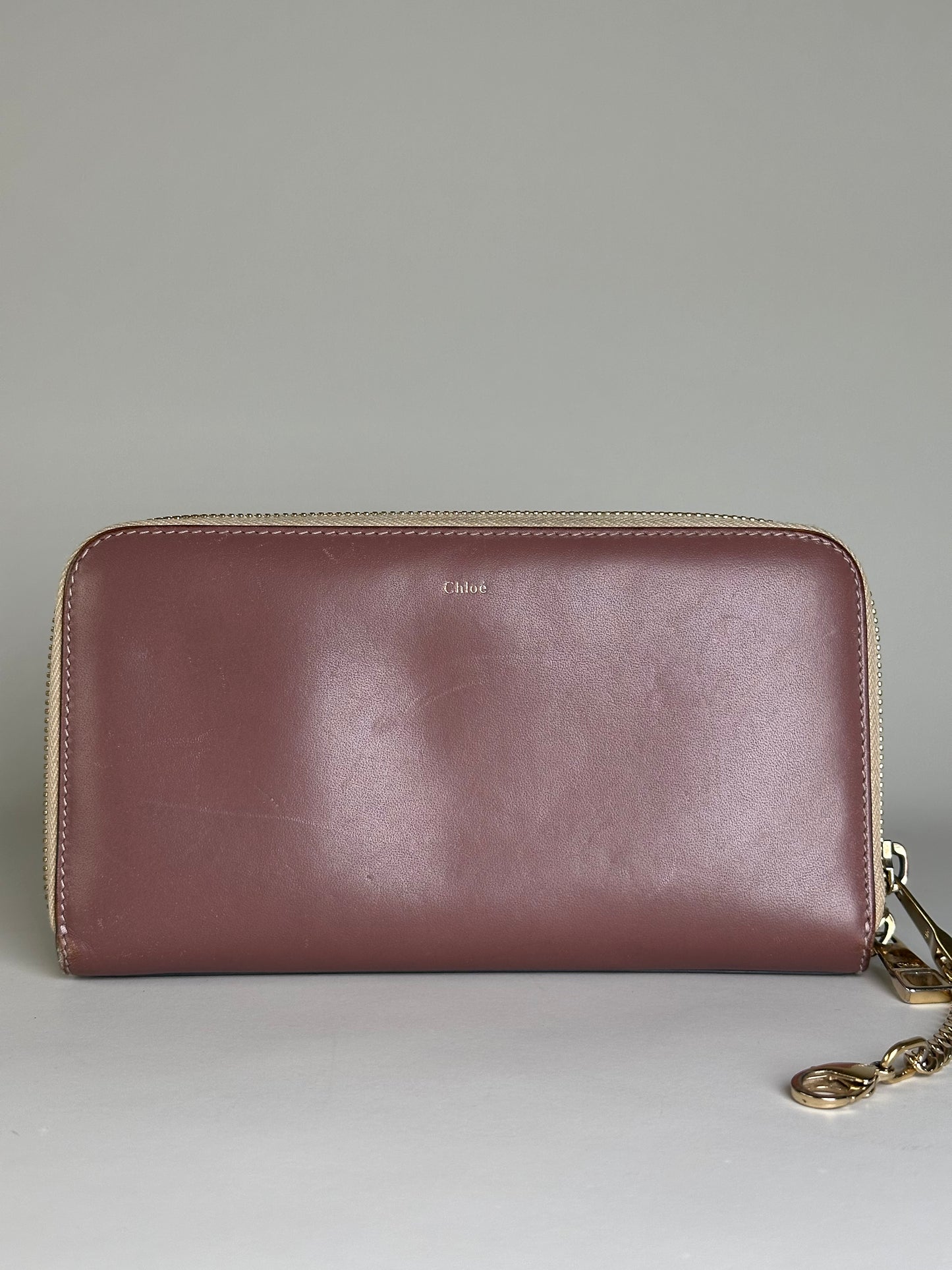 Vintage Chloe Leather Zip Wallet Dusty Rose Gold