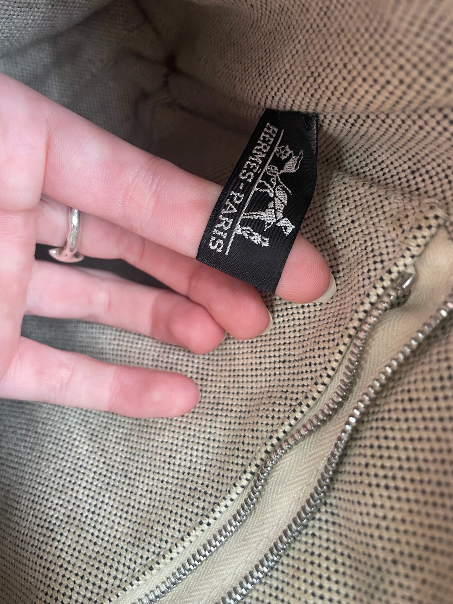 Vintage Hermes Canvas Shoulder Bag Beige