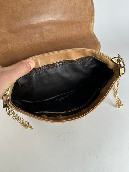 Vintage Celine Paris Triomphe Monogram Chain Leather Bag Brown