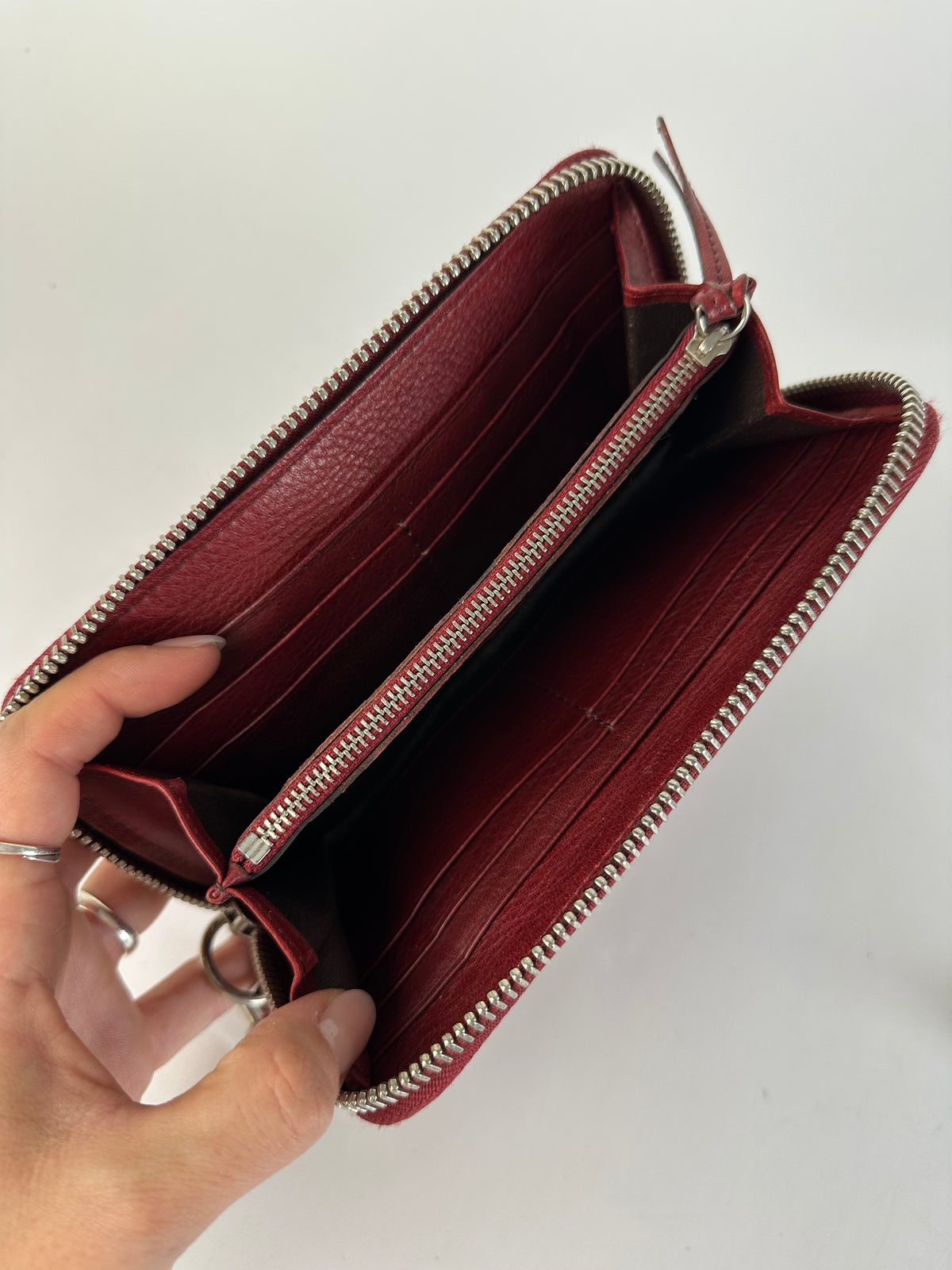 Vintage Chloé Grained Leather Zip Around Wallet Dark Red