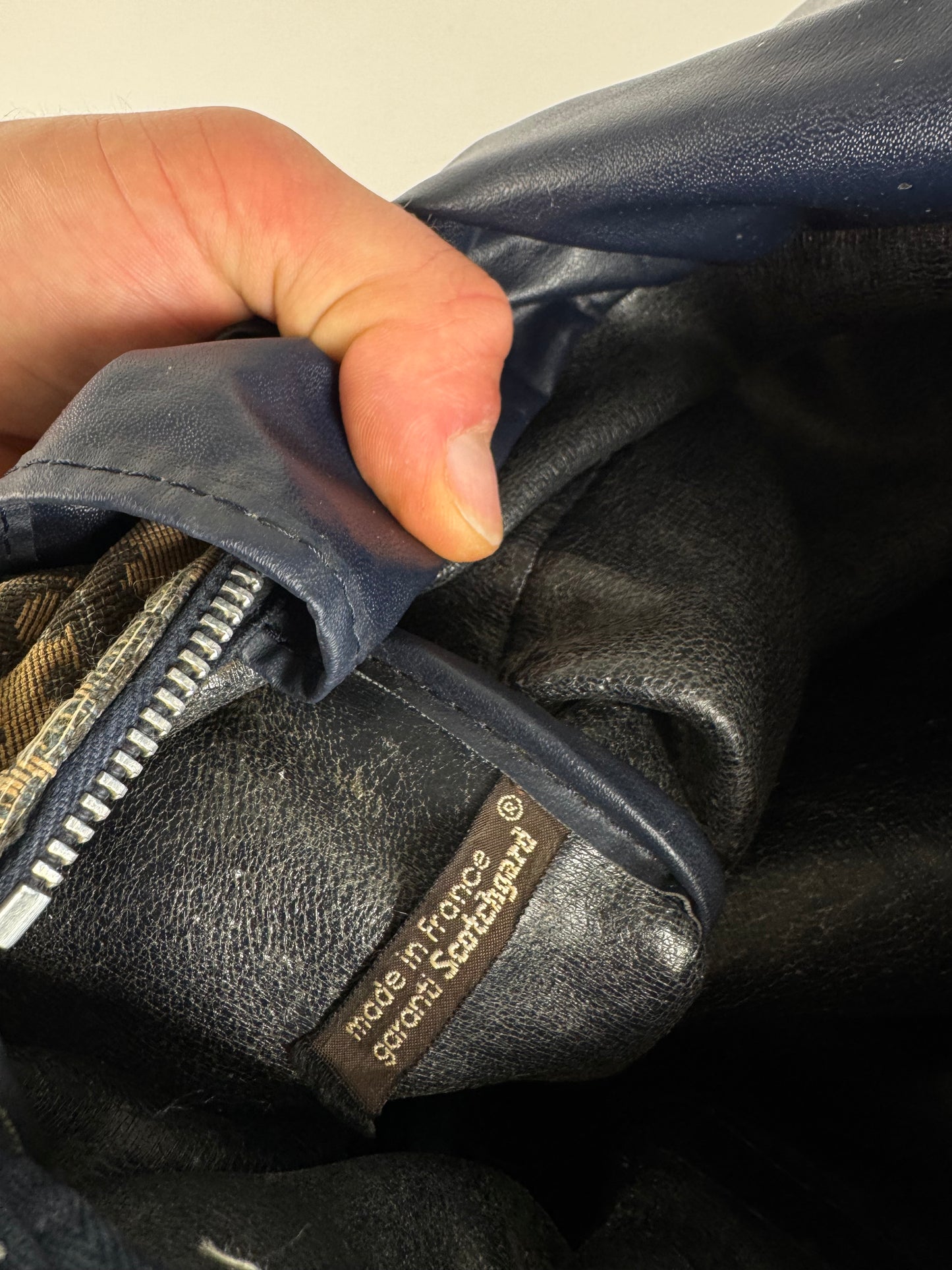 Vintage Dior Oblique Monogram Canvas Bag Navy Beige