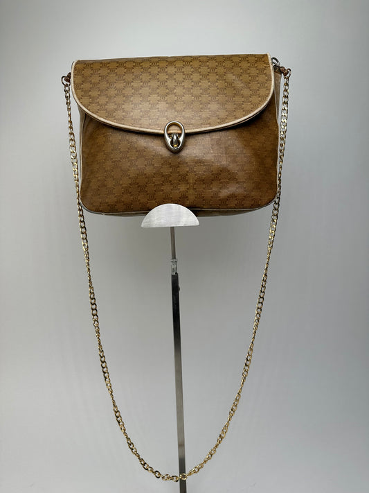 Vintage Celine Paris Triomphe Monogram Chain Leather Bag Brown