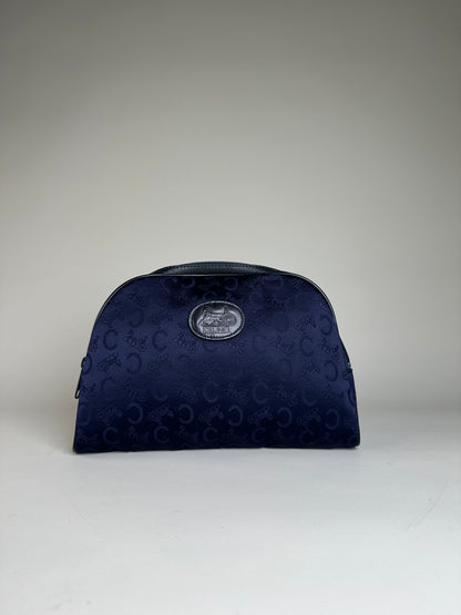 Vintage Celine Macadam Coated Canvas Cosmetic Bag Dark Blue