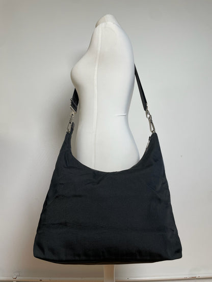 Vintage Gucci Leather / Canvas Hobo Handbag Black