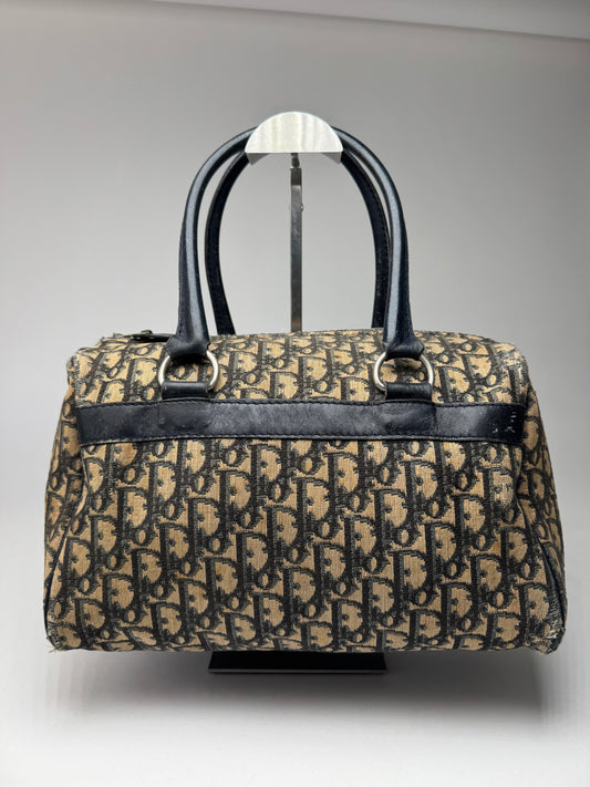 Vintage Dior Oblique Monogram Canvas Bag Navy Beige