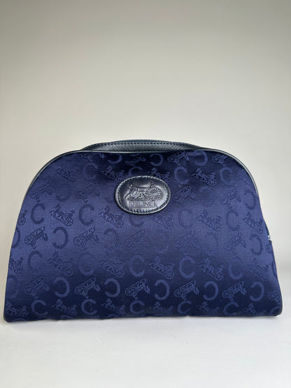 Vintage Celine Macadam Coated Canvas Cosmetic Bag Dark Blue