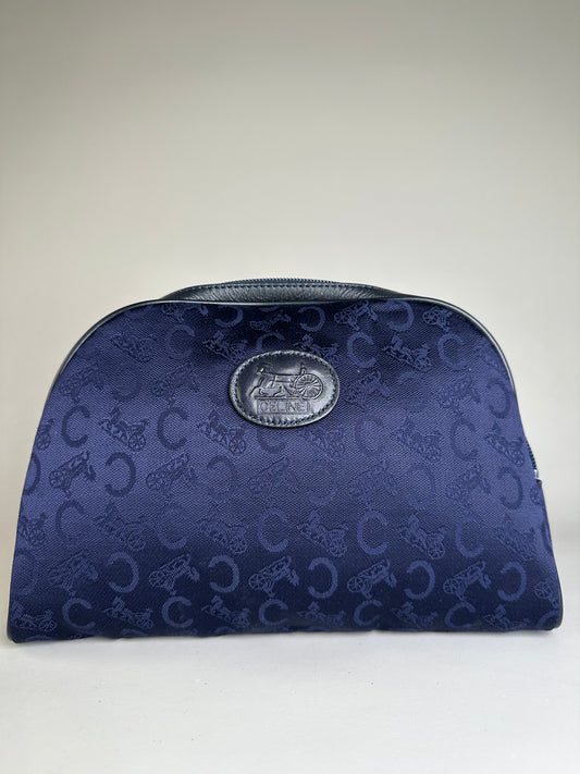 Vintage Celine Macadam Coated Canvas Cosmetic Bag Dark Blue