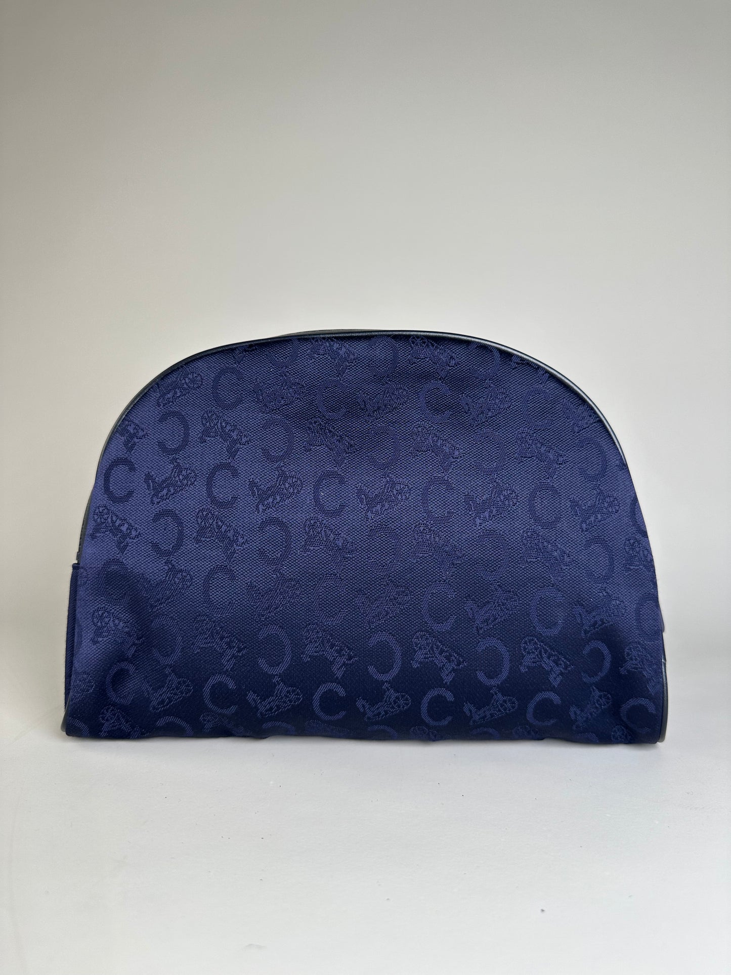 Vintage Celine Macadam Coated Canvas Cosmetic Bag Dark Blue