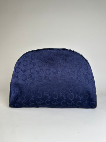 Vintage Celine Macadam Coated Canvas Cosmetic Bag Dark Blue