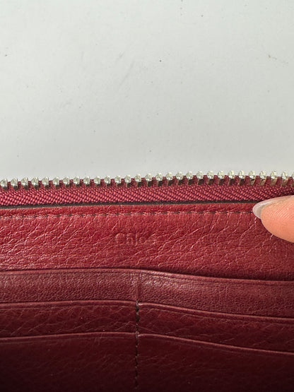 Vintage Chloé Grained Leather Zip Around Wallet Dark Red