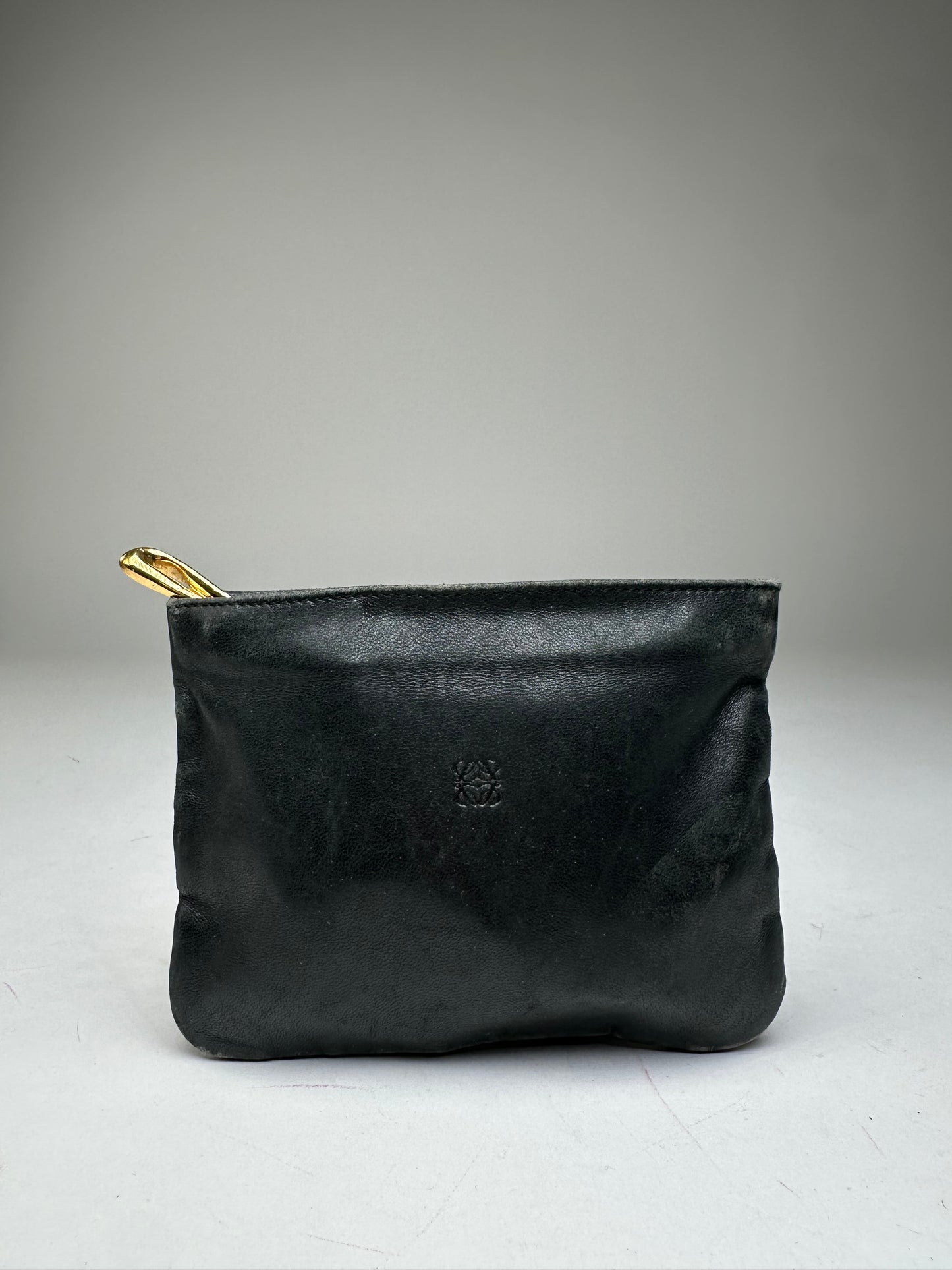 Vintage Loewe Anagram Soft Leather Zip Clutch Pouch Black