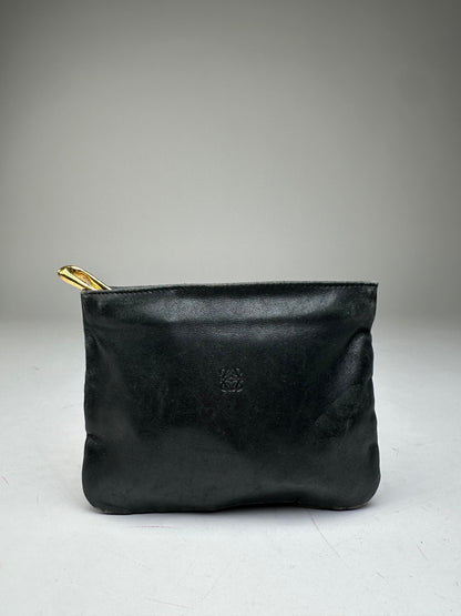 Vintage Loewe Anagram Soft Leather Zip Clutch Pouch Black