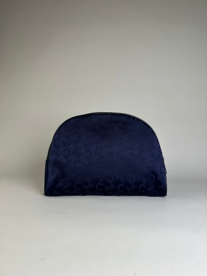 Vintage Celine Macadam Coated Canvas Cosmetic Bag Dark Blue