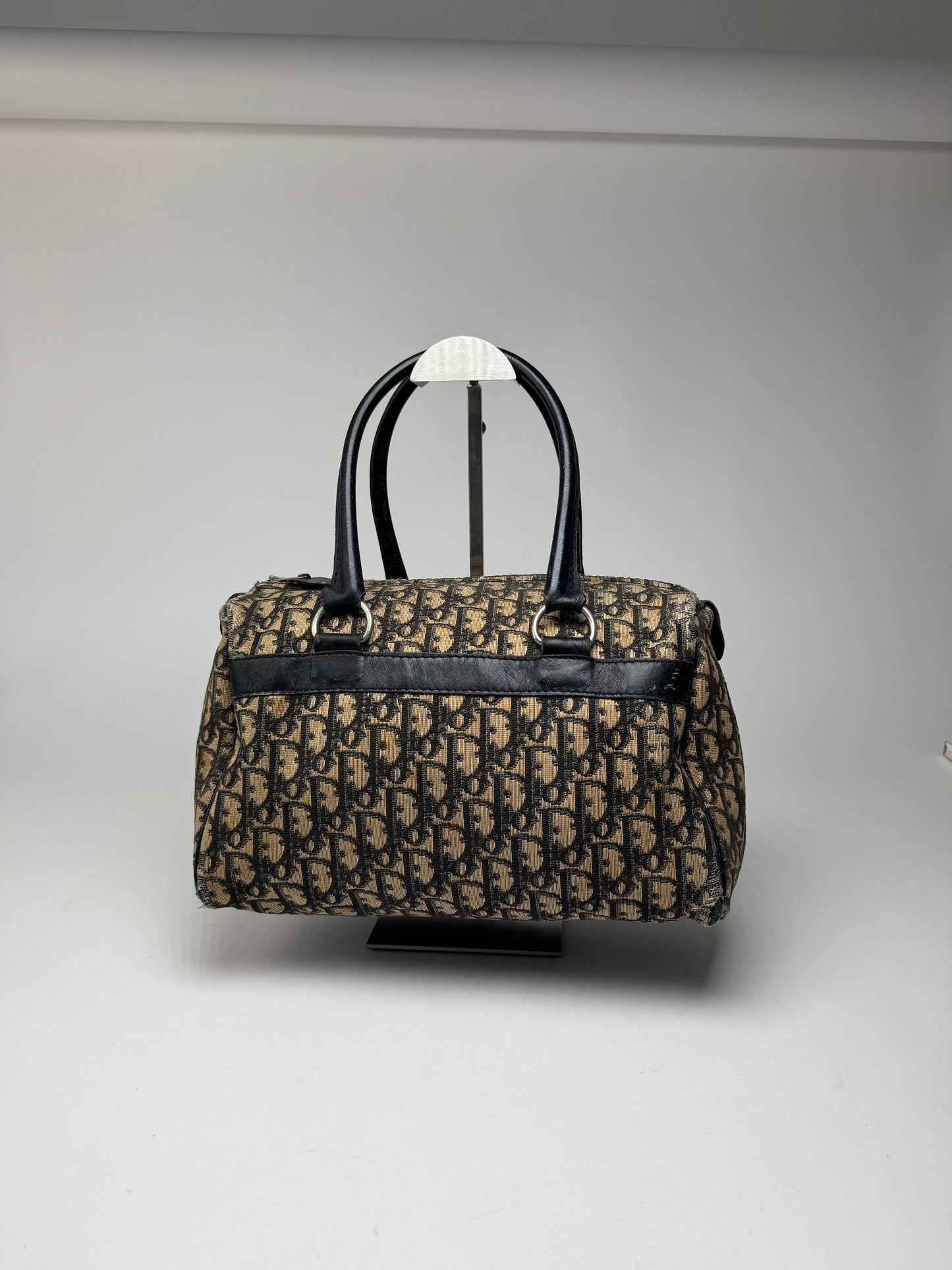 Vintage Dior Oblique Monogram Canvas Bag Navy Beige