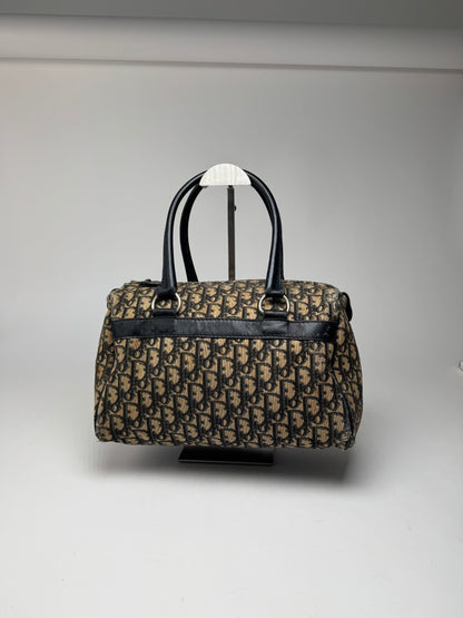 Vintage Dior Oblique Monogram Canvas Bag Navy Beige
