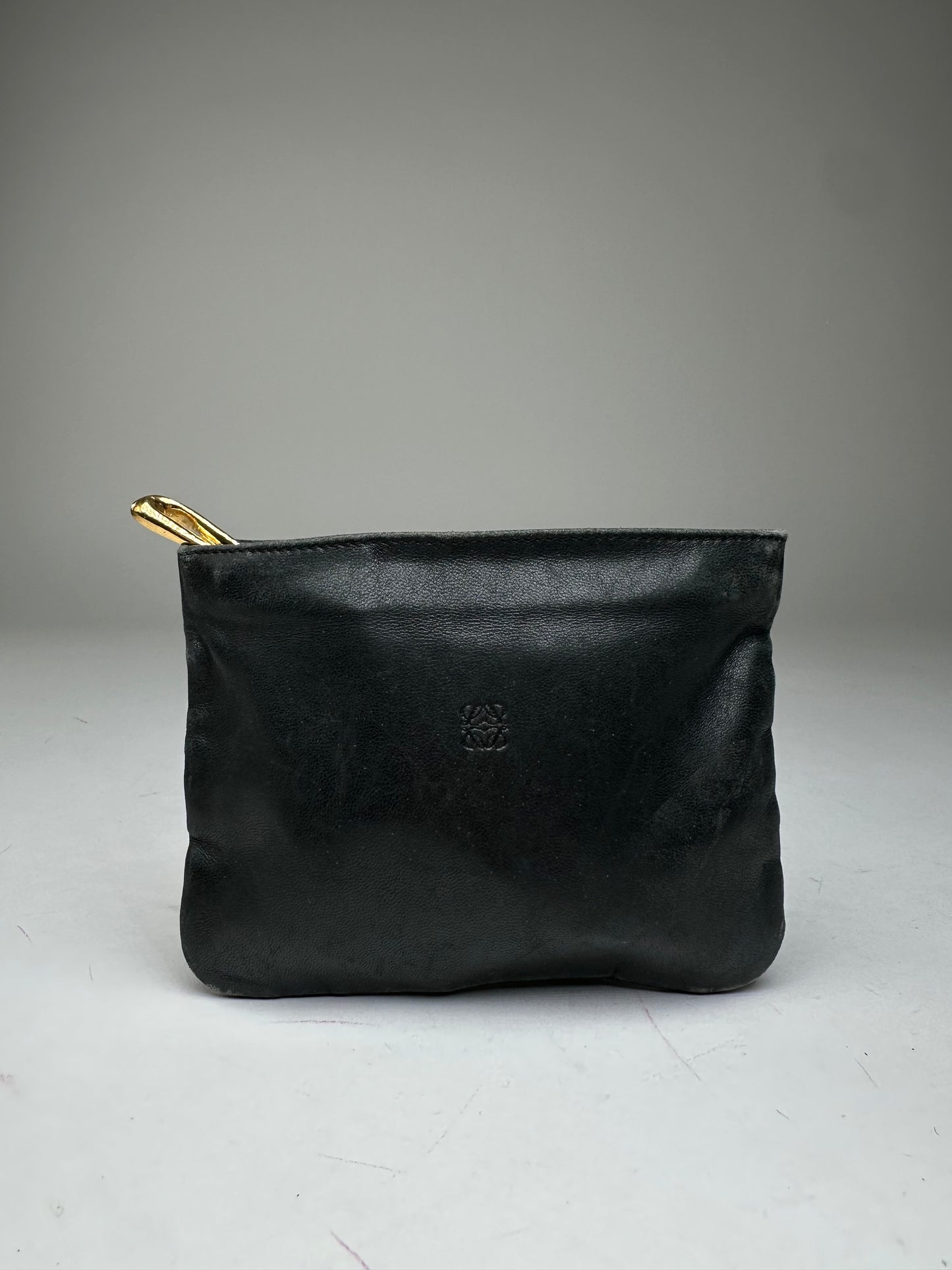 Vintage Loewe Anagram Soft Leather Zip Clutch Pouch Black