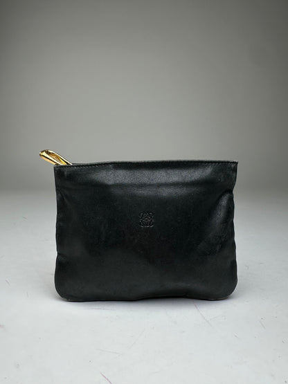 Vintage Loewe Anagram Soft Leather Zip Clutch Pouch Black