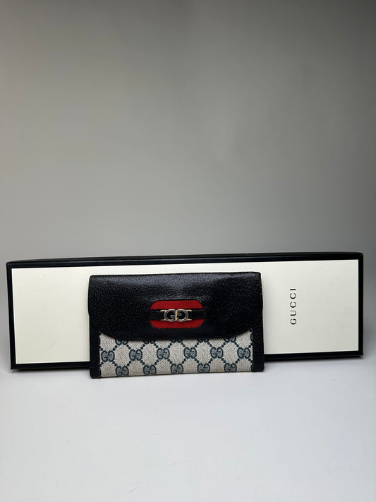 Vintage Gucci GG Supreme Wallet Black Beige Gold