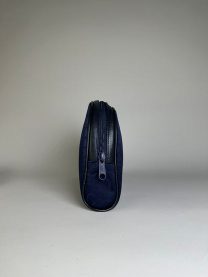 Vintage Celine Macadam Coated Canvas Cosmetic Bag Dark Blue