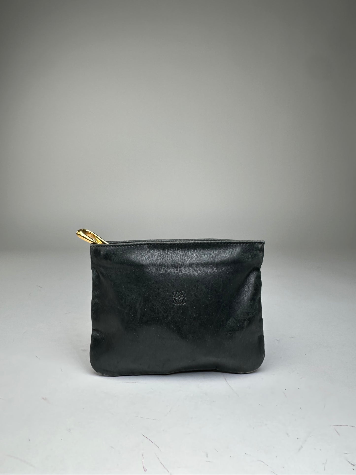 Vintage Loewe Anagram Soft Leather Zip Clutch Pouch Black