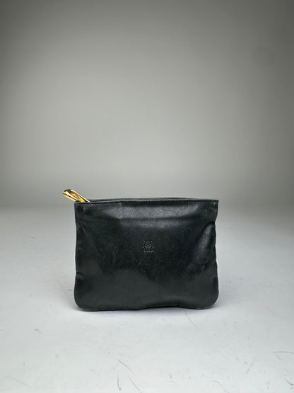 Vintage Loewe Anagram Soft Leather Zip Clutch Pouch Black