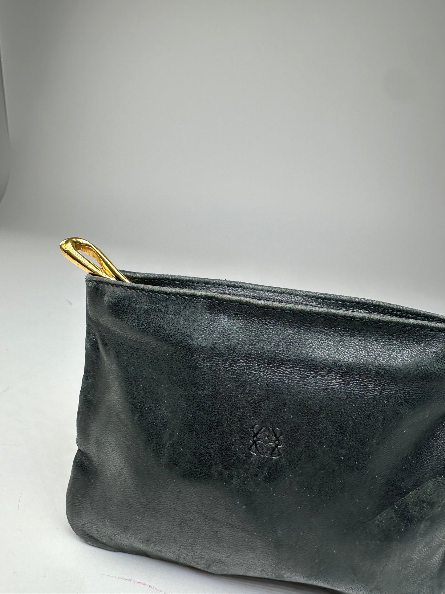 Vintage Loewe Anagram Soft Leather Zip Clutch Pouch Black