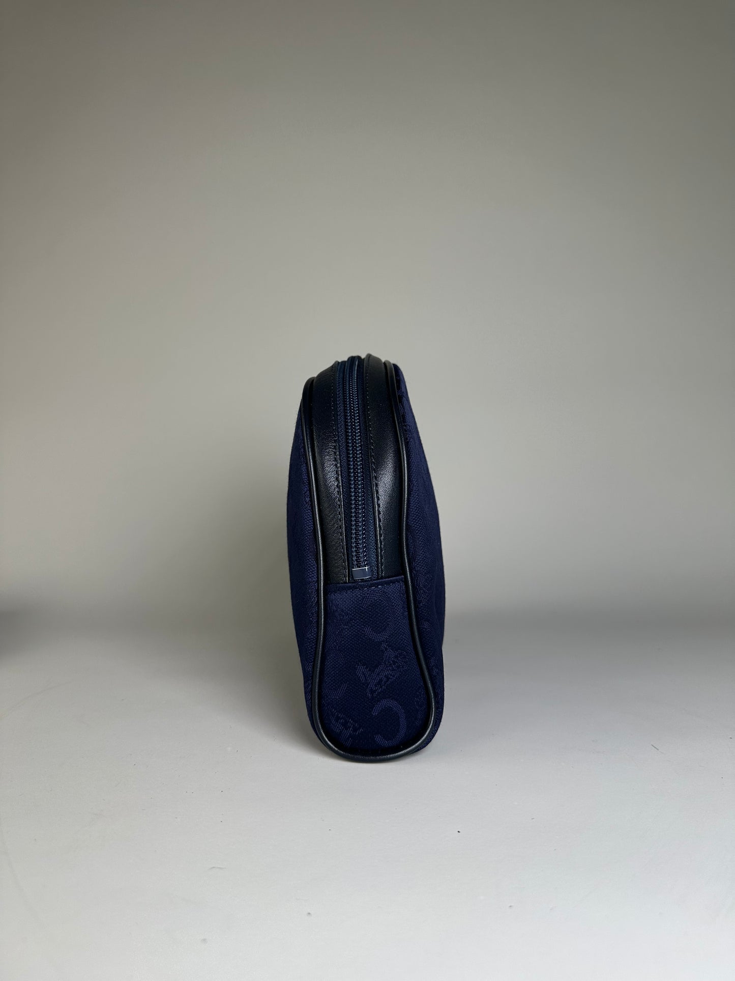 Vintage Celine Macadam Coated Canvas Cosmetic Bag Dark Blue