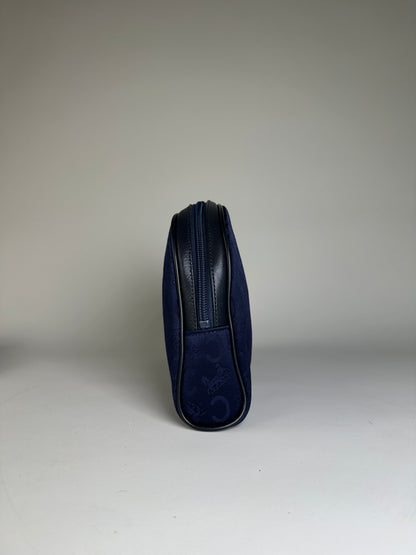 Vintage Celine Macadam Coated Canvas Cosmetic Bag Dark Blue