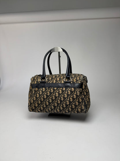 Vintage Dior Oblique Monogram Canvas Bag Navy Beige