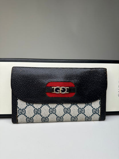 Vintage Gucci GG Supreme Wallet Black Beige Gold