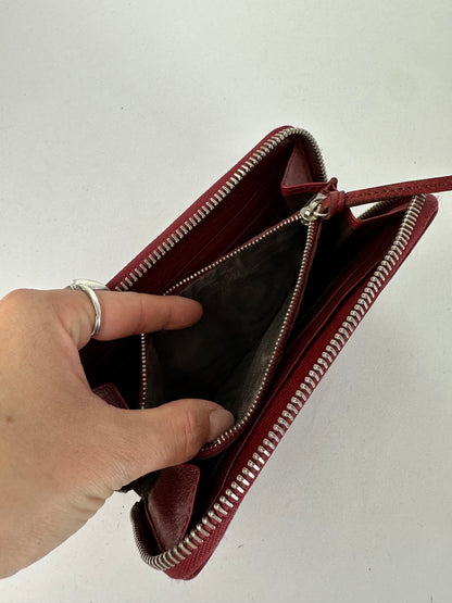 Vintage Chloé Grained Leather Zip Around Wallet Dark Red