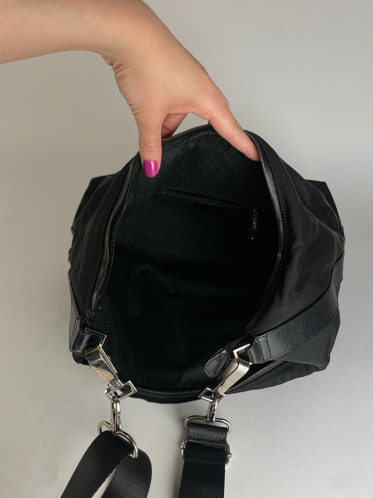 Vintage Gucci Leather / Canvas Hobo Handbag Black
