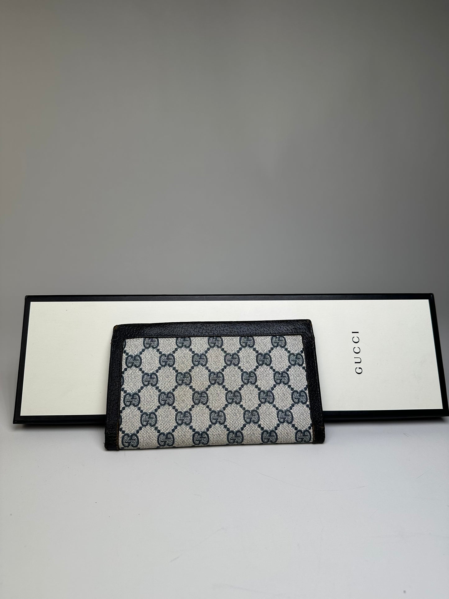 Vintage Gucci GG Supreme Wallet Black Beige Gold
