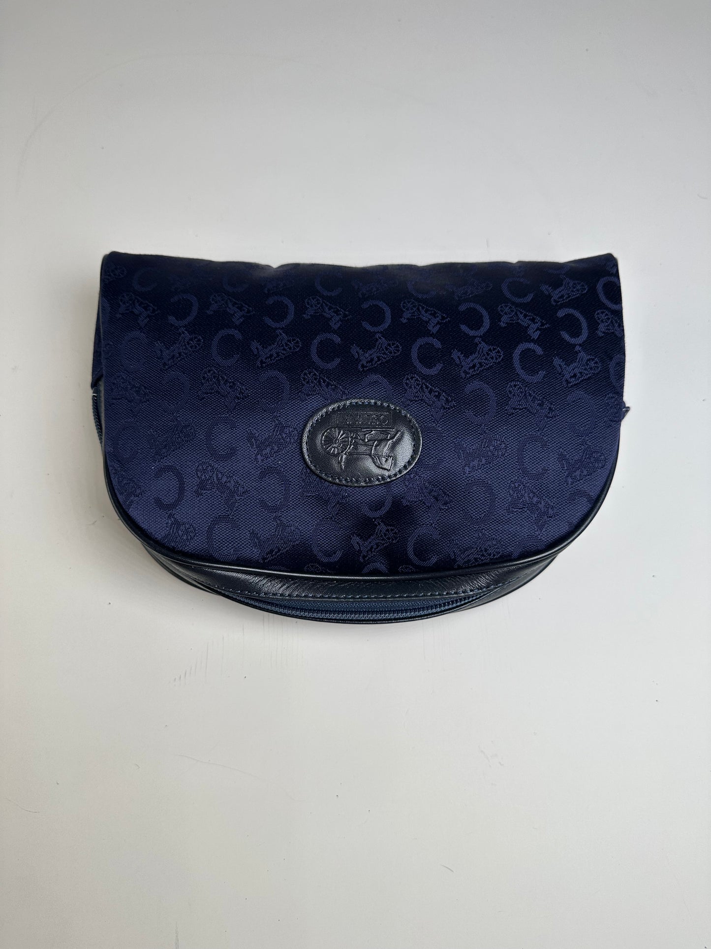 Vintage Celine Macadam Coated Canvas Cosmetic Bag Dark Blue