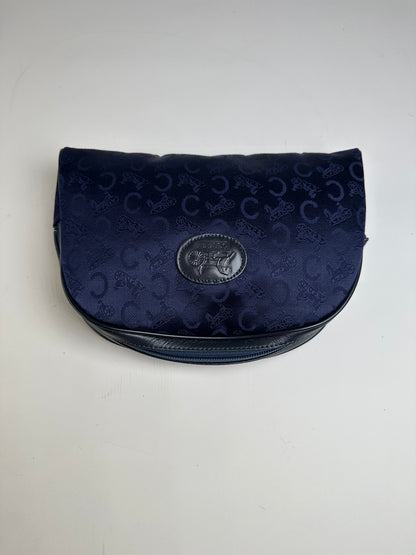Vintage Celine Macadam Coated Canvas Cosmetic Bag Dark Blue