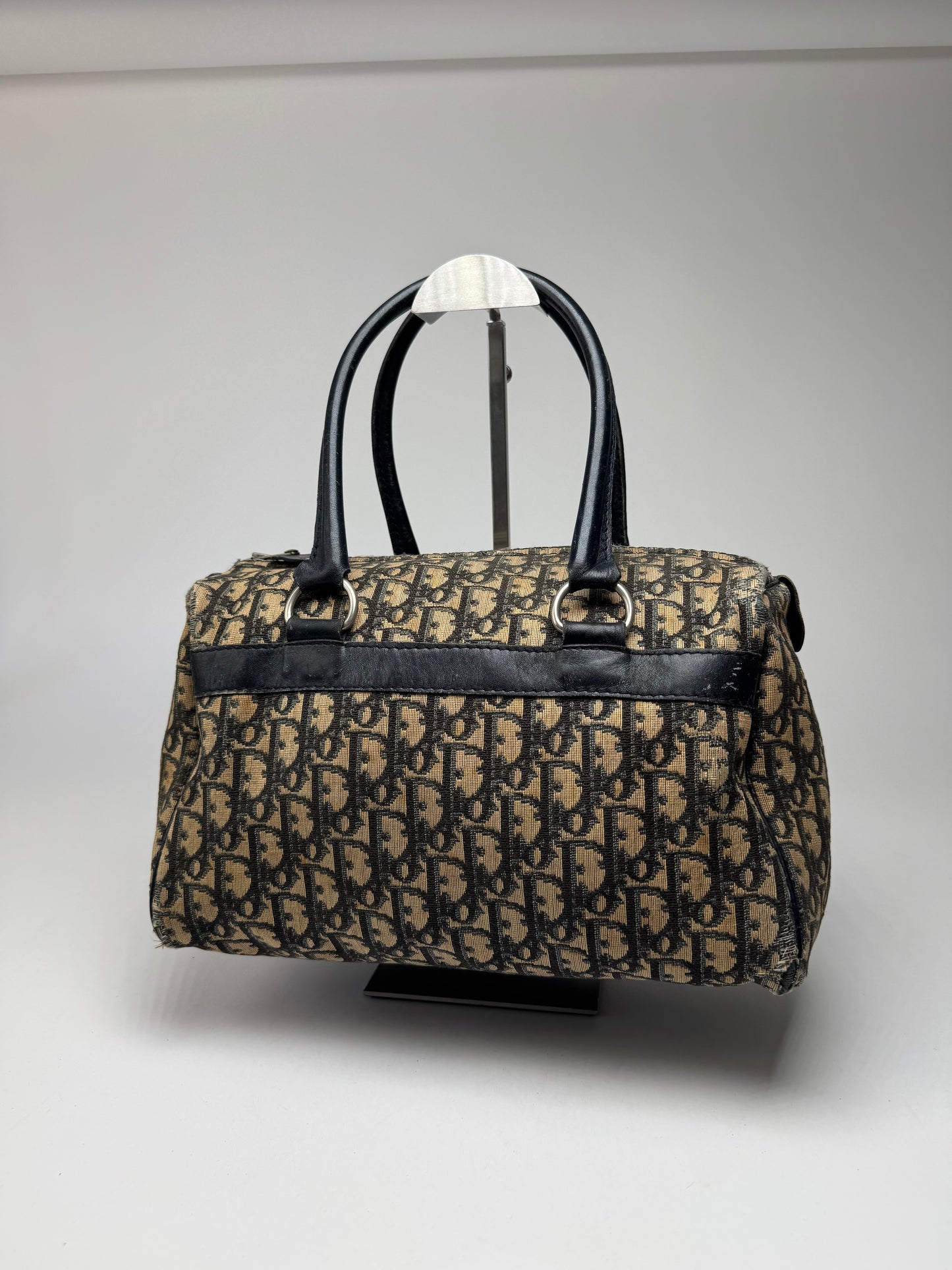 Vintage Dior Oblique Monogram Canvas Bag Navy Beige