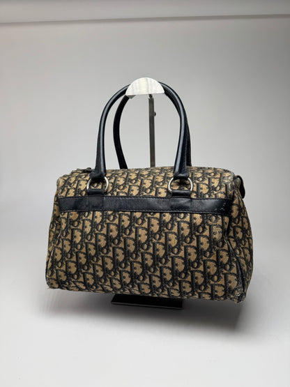 Vintage Dior Oblique Monogram Canvas Bag Navy Beige