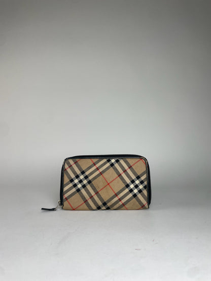 Vintage Burberry Nova Check Zippy Wallet Beige Black