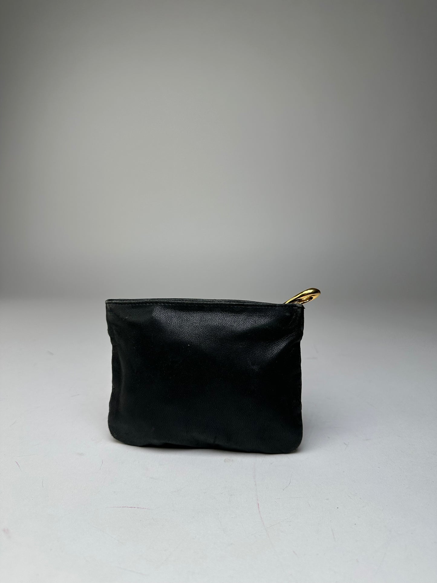 Vintage Loewe Anagram Soft Leather Zip Clutch Pouch Black