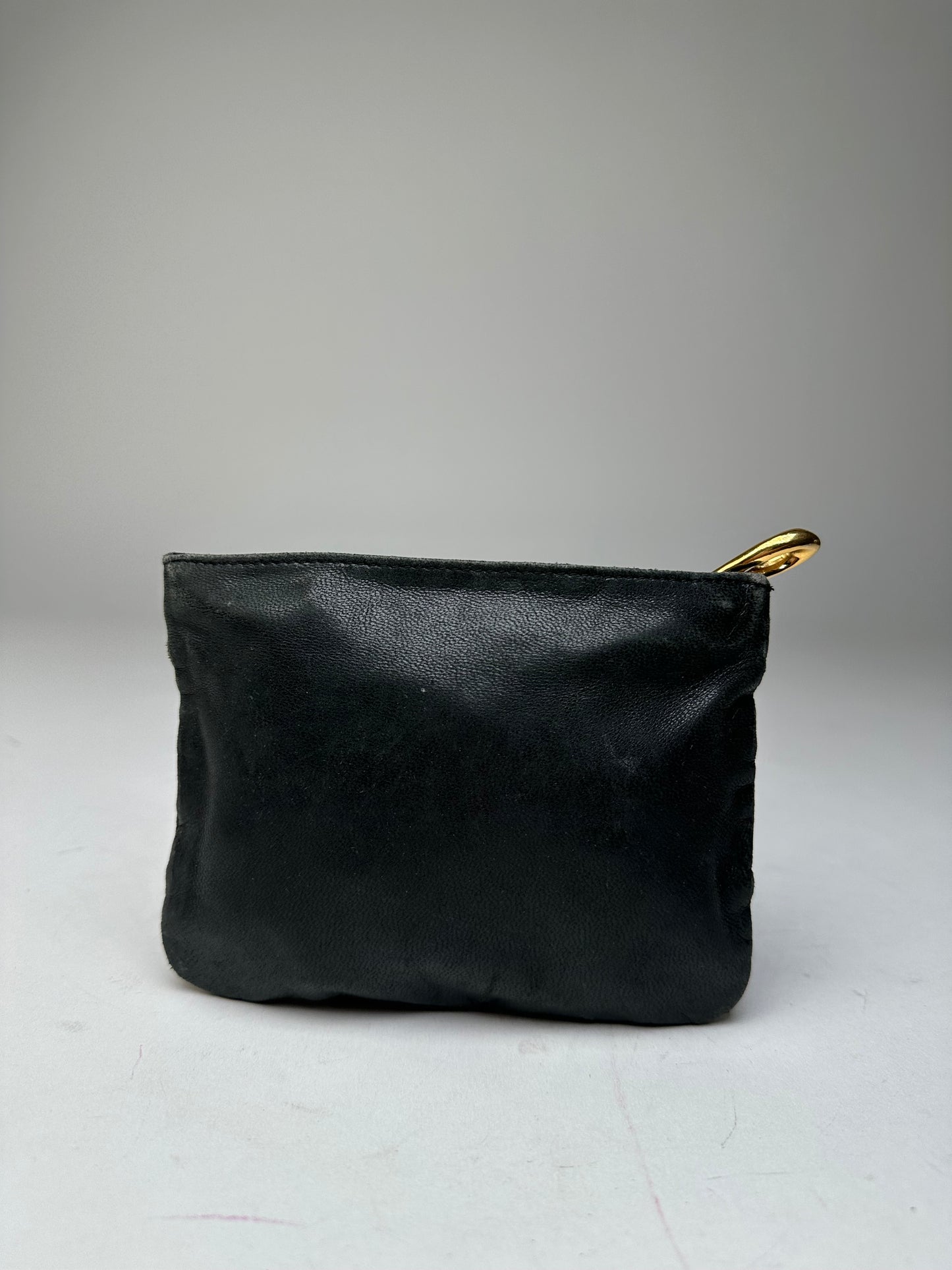 Vintage Loewe Anagram Soft Leather Zip Clutch Pouch Black