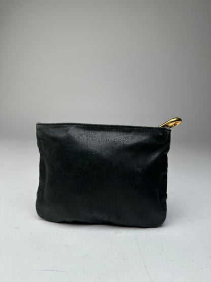 Vintage Loewe Anagram Soft Leather Zip Clutch Pouch Black