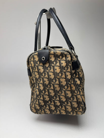 Vintage Dior Oblique Monogram Canvas Bag Navy Beige