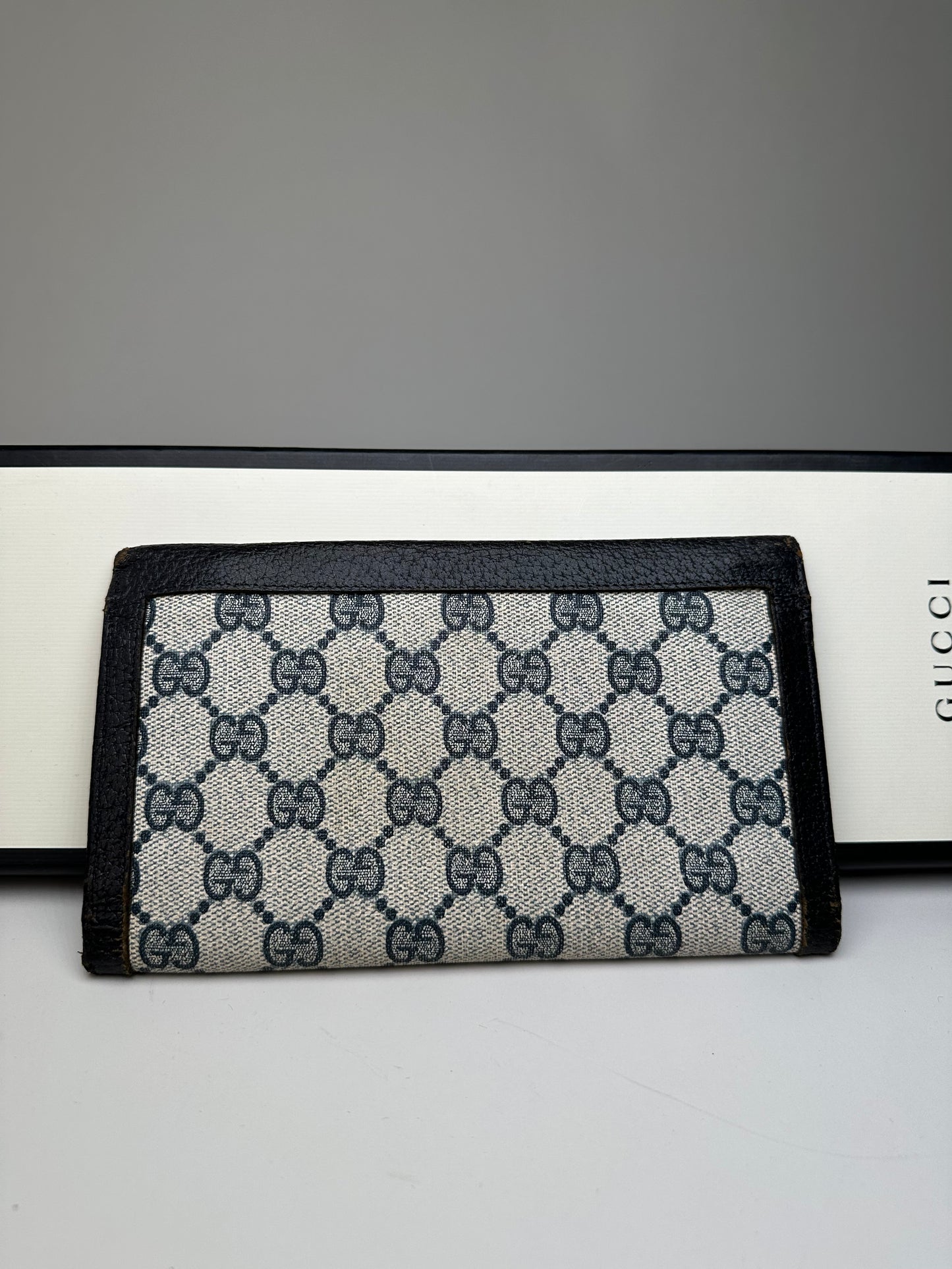 Vintage Gucci GG Supreme Wallet Black Beige Gold