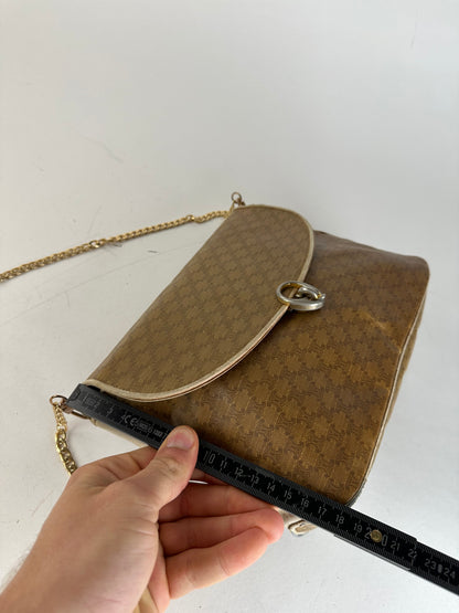 Vintage Celine Paris Triomphe Monogram Chain Leather Bag Brown