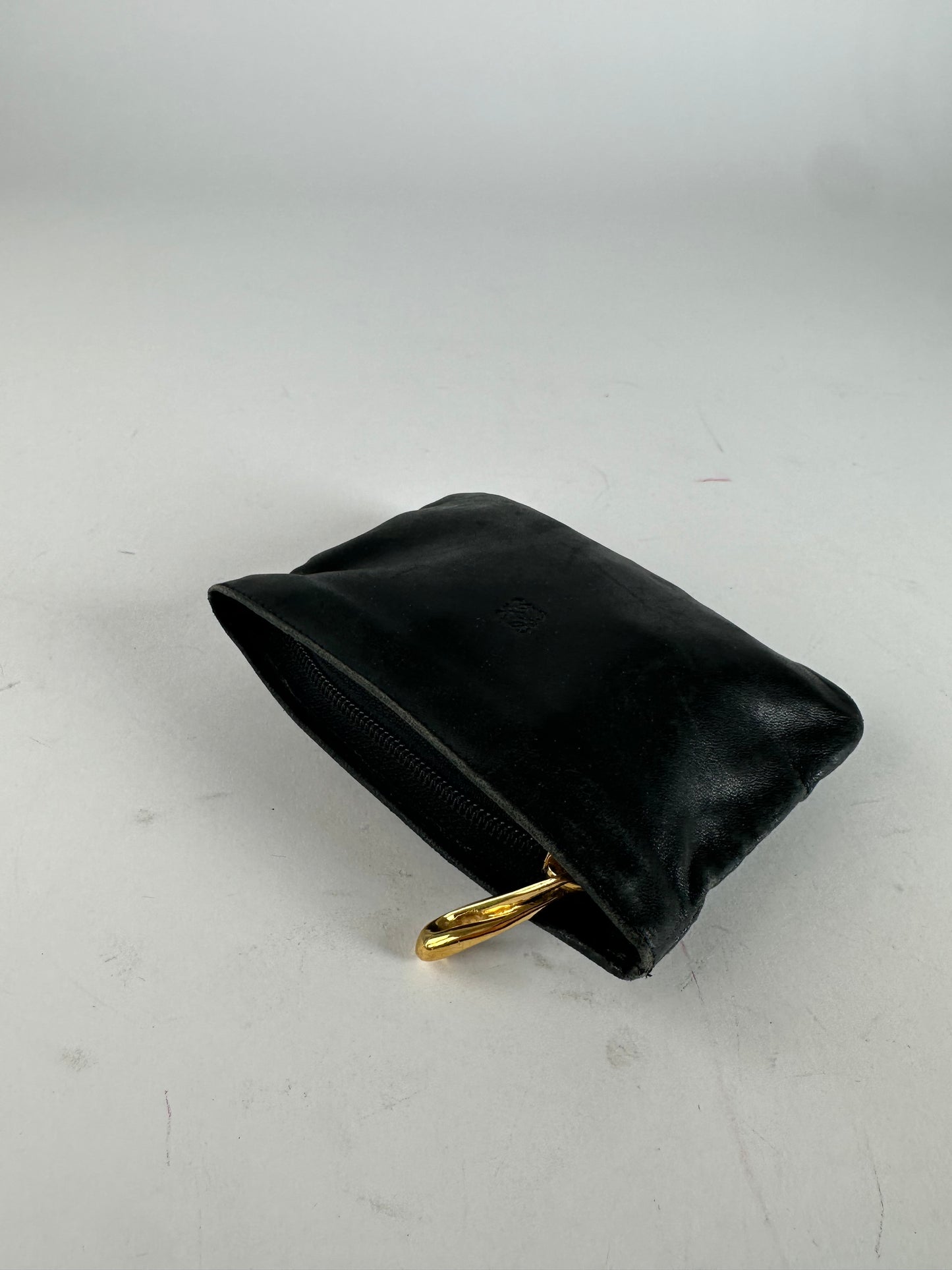Vintage Loewe Anagram Soft Leather Zip Clutch Pouch Black