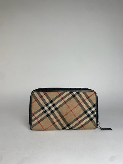 Vintage Burberry Nova Check Zippy Wallet Beige Black