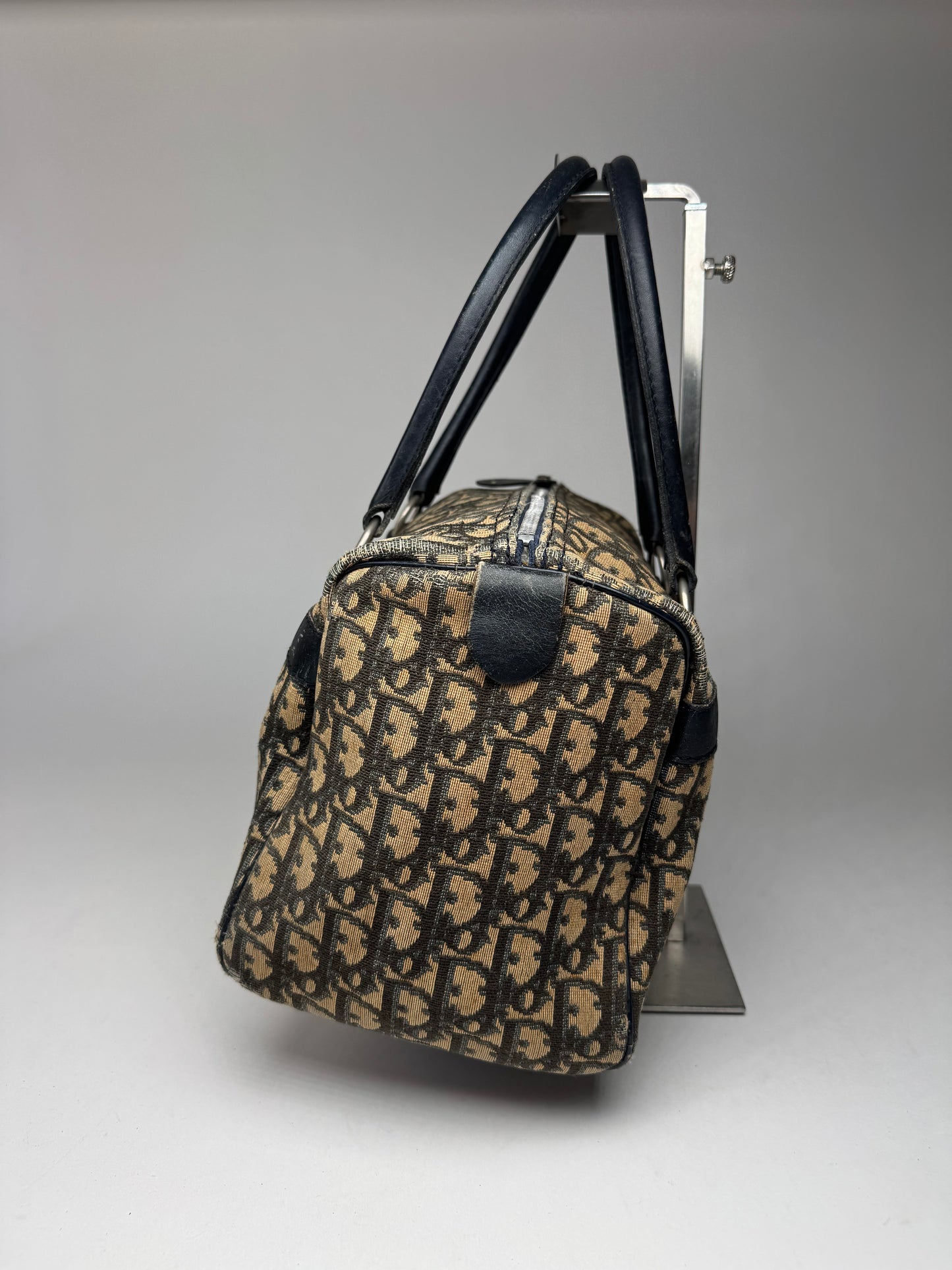 Vintage Dior Oblique Monogram Canvas Bag Navy Beige