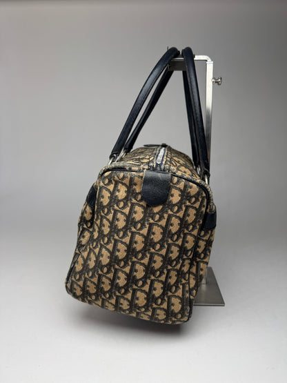 Vintage Dior Oblique Monogram Canvas Bag Navy Beige