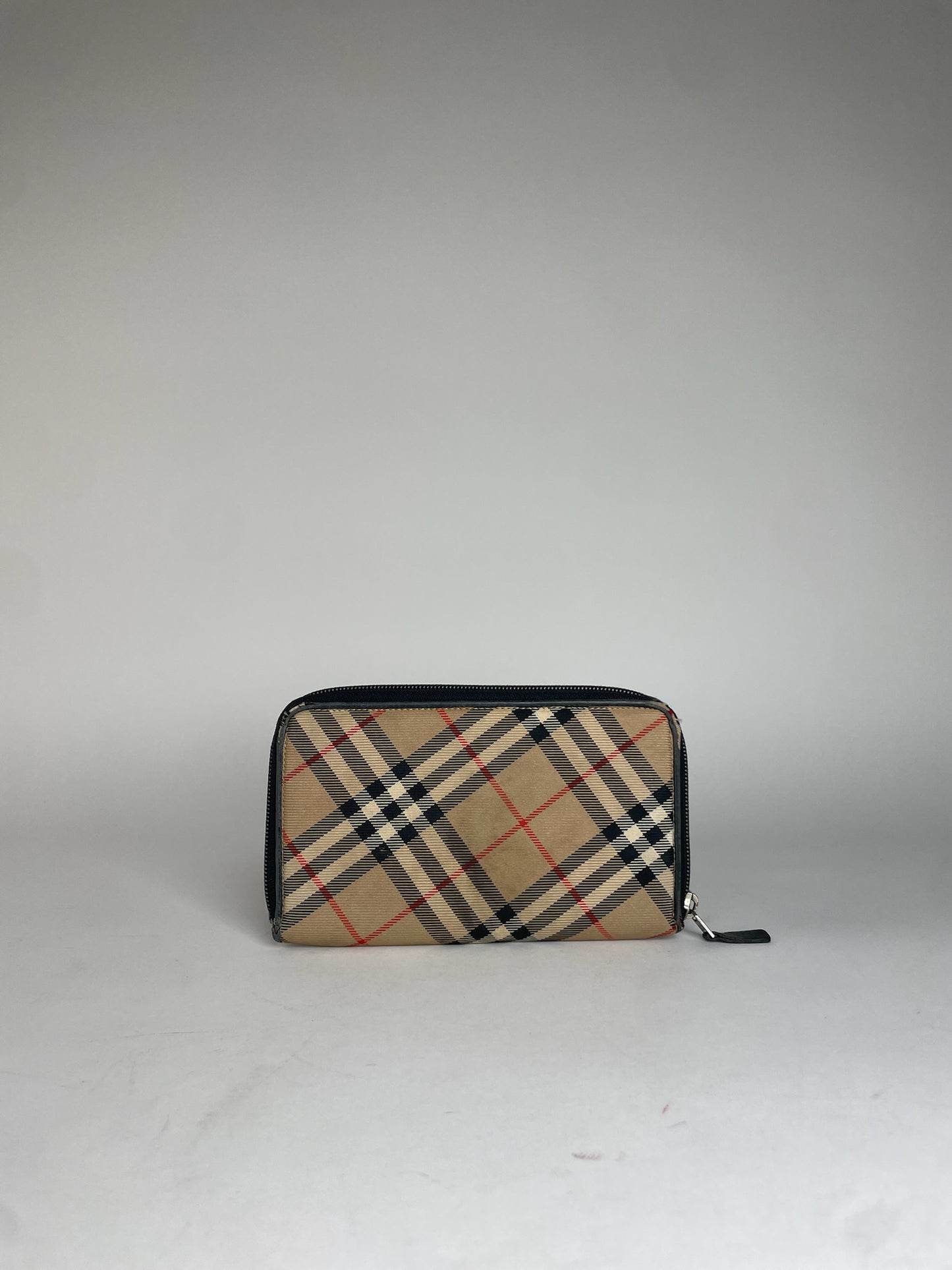 Vintage Burberry Nova Check Zippy Wallet Beige Black