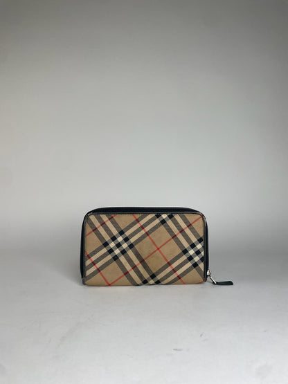 Vintage Burberry Nova Check Zippy Wallet Beige Black